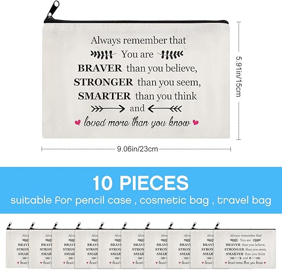Saintrygo 10 Pcs Inspirational Canvas Makeup Bag Gift Set