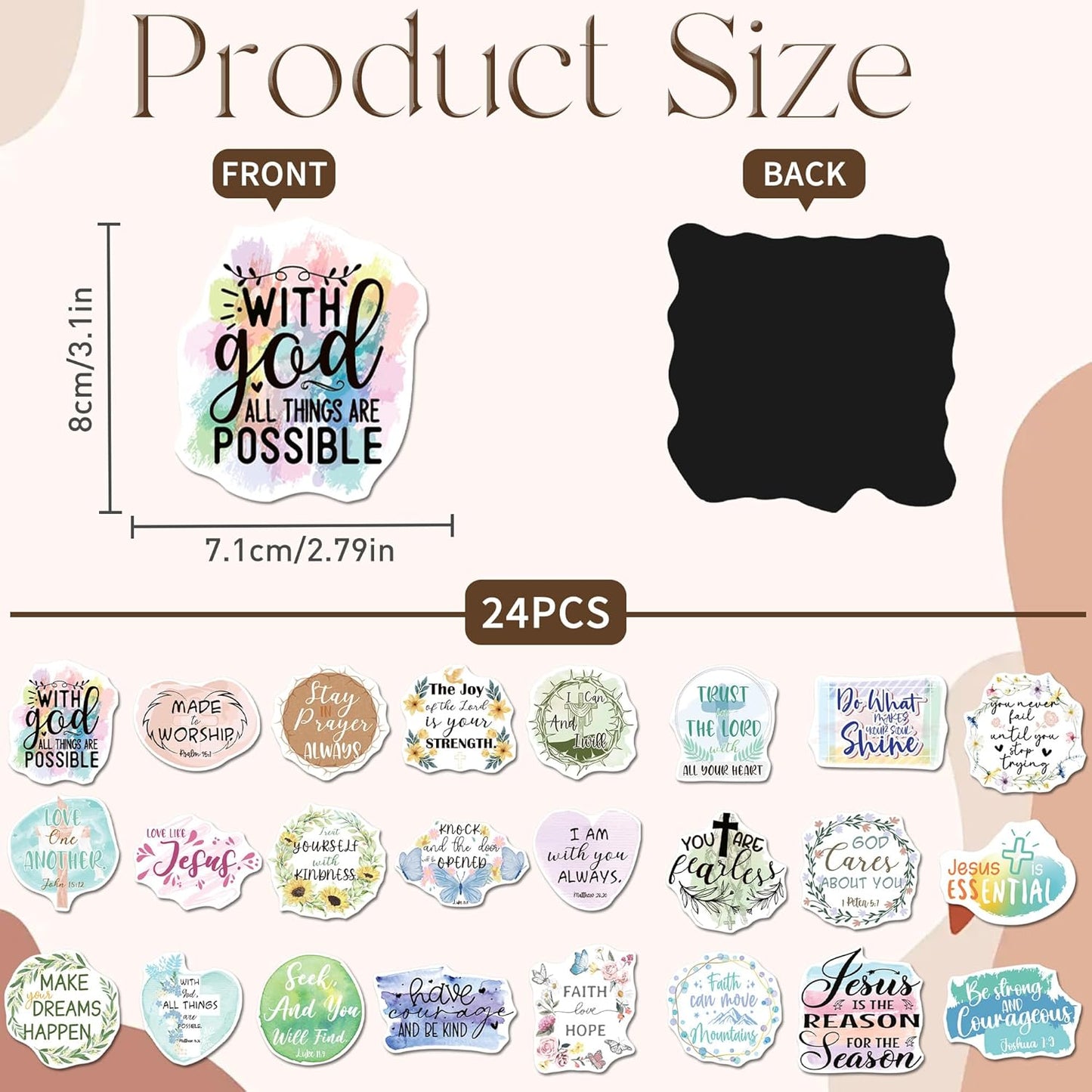 24 Pcs Christian Locker & Fridge Magnets with Bible Verses