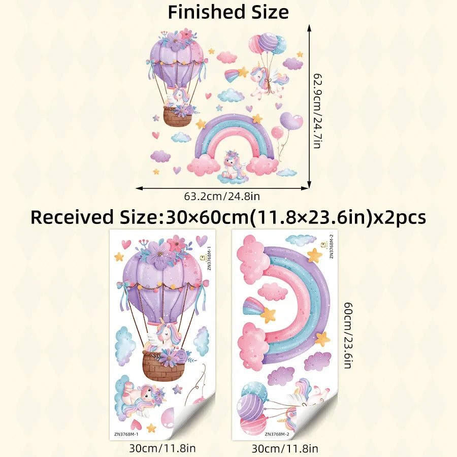 Rainbow Unicorn Wall Decal - Removable PVC Sticker for Kids’ Room