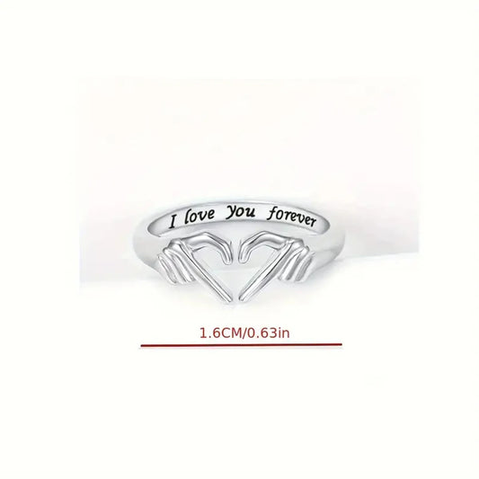 Couple Hug Ring - Romantic Alloy Open Band with Love Engraving