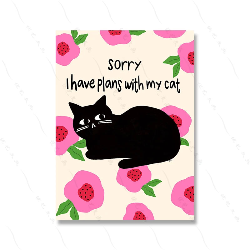 Retro Cat Poster - Funny Pink Canvas Wall Art for Kids & Home