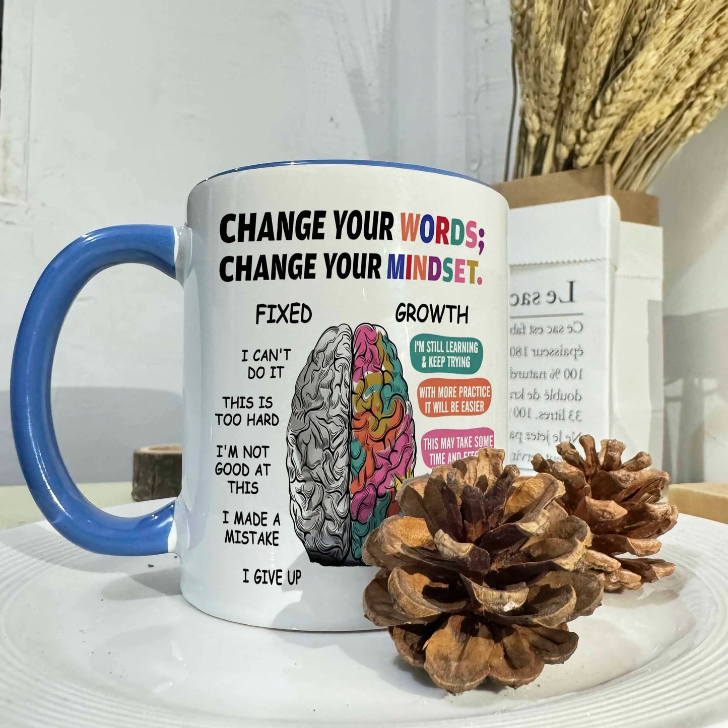 11oz Growth Mindset Ceramic Coffee Mug Funny Brain Design Gift