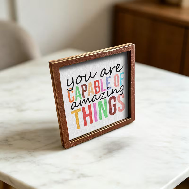 Wooden Fridge Magnet with Positive Affirmation Quotes | Square Frame