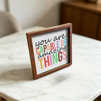 Wooden Fridge Magnet with Positive Affirmation Quotes | Square Frame