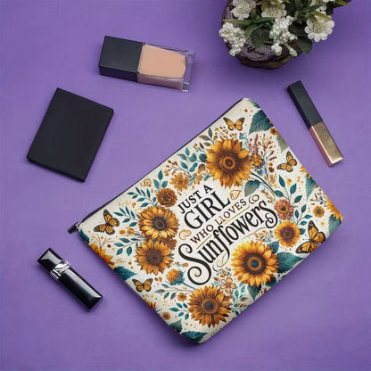 Sunflower Linen Makeup Bag | Travel Cosmetic & Toiletry Pouch