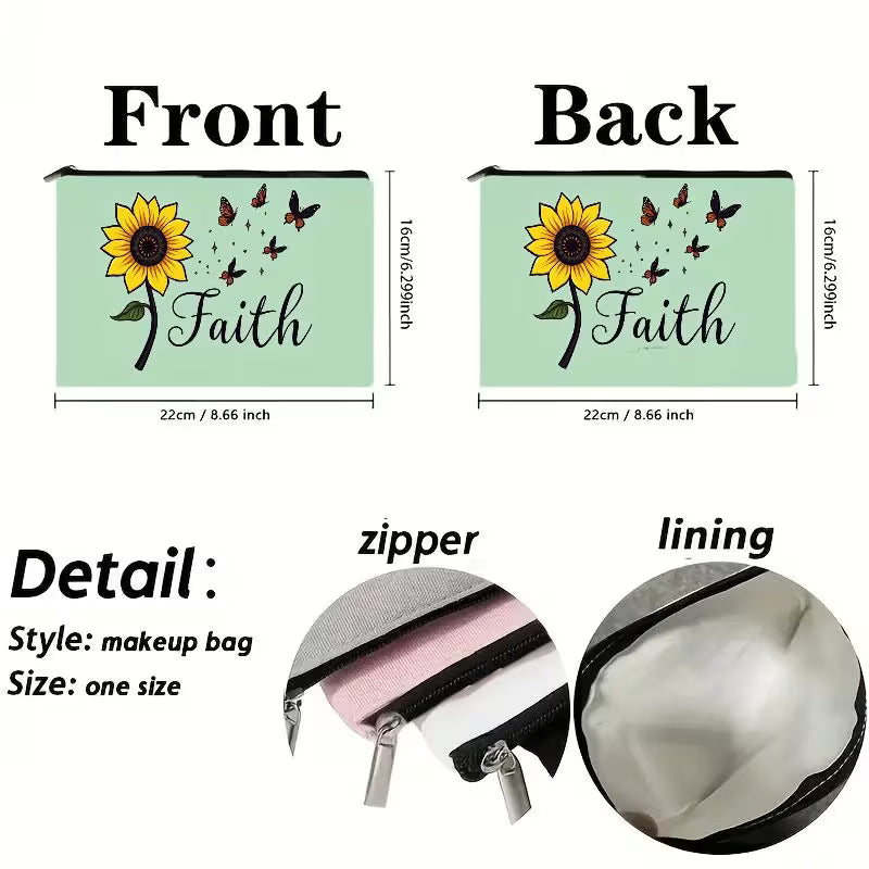 Faith Sunflower & Butterfly Makeup Bag | Travel Cosmetic Pouch