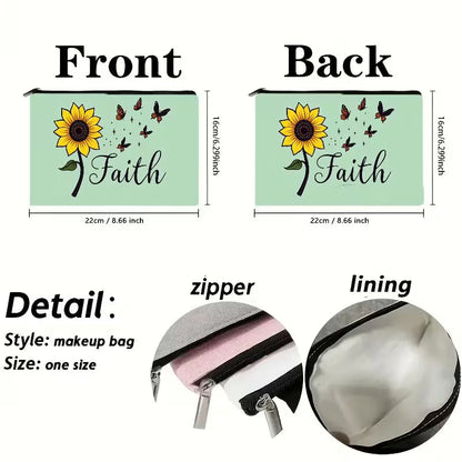 Faith Sunflower & Butterfly Makeup Bag | Travel Cosmetic Pouch