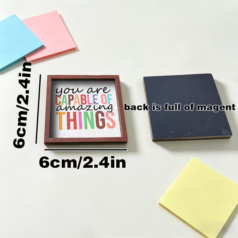 Wooden Fridge Magnet with Positive Affirmation Quotes | Square Frame