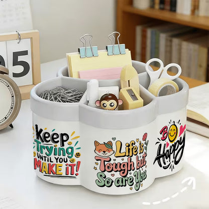 360° Rotating Pen Holder & Makeup Organizer with Inspirational Quote