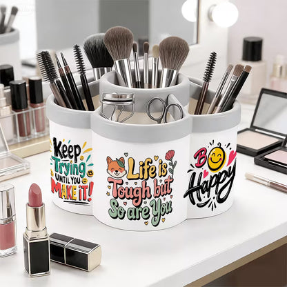 360° Rotating Pen Holder & Makeup Organizer with Inspirational Quote
