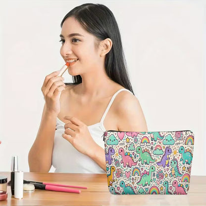Cute Dinosaur Rainbow Makeup Bag | Travel Cosmetic Storage Pouch
