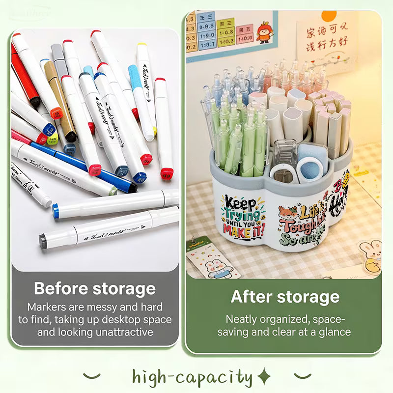 360° Rotating Pen Holder & Makeup Organizer with Inspirational Quote