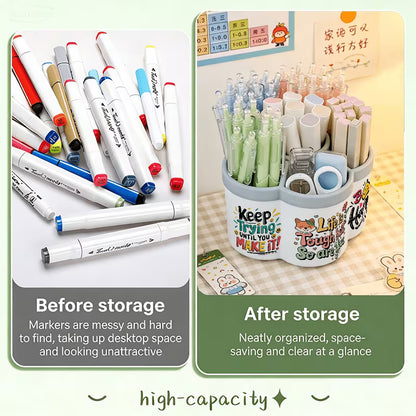 360° Rotating Pen Holder & Makeup Organizer with Inspirational Quote