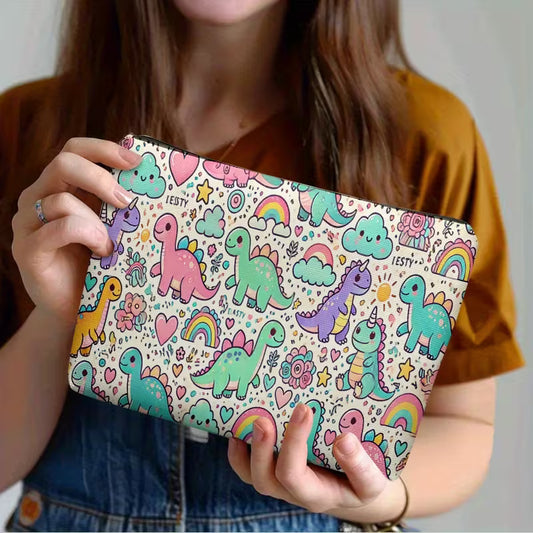 Cute Dinosaur Rainbow Makeup Bag | Travel Cosmetic Storage Pouch