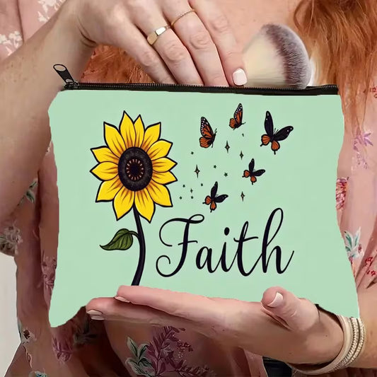 Faith Sunflower & Butterfly Makeup Bag | Travel Cosmetic Pouch