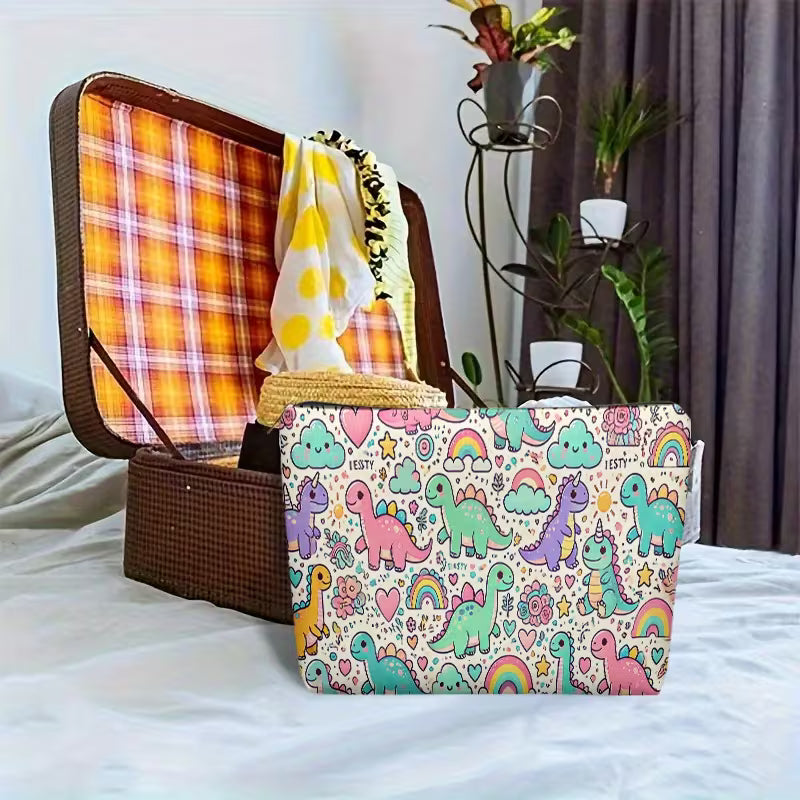 Cute Dinosaur Rainbow Makeup Bag | Travel Cosmetic Storage Pouch