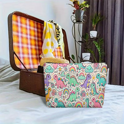 Cute Dinosaur Rainbow Makeup Bag | Travel Cosmetic Storage Pouch