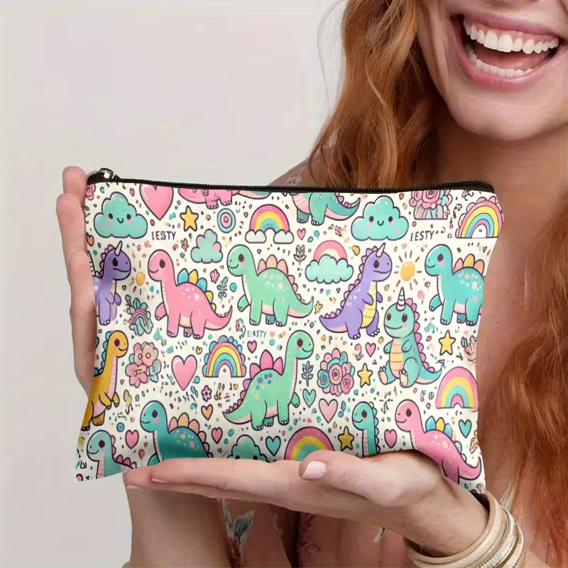 Cute Dinosaur Rainbow Makeup Bag | Travel Cosmetic Storage Pouch