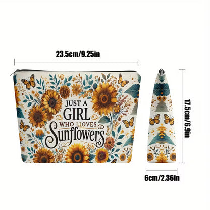 Sunflower Linen Makeup Bag | Travel Cosmetic & Toiletry Pouch
