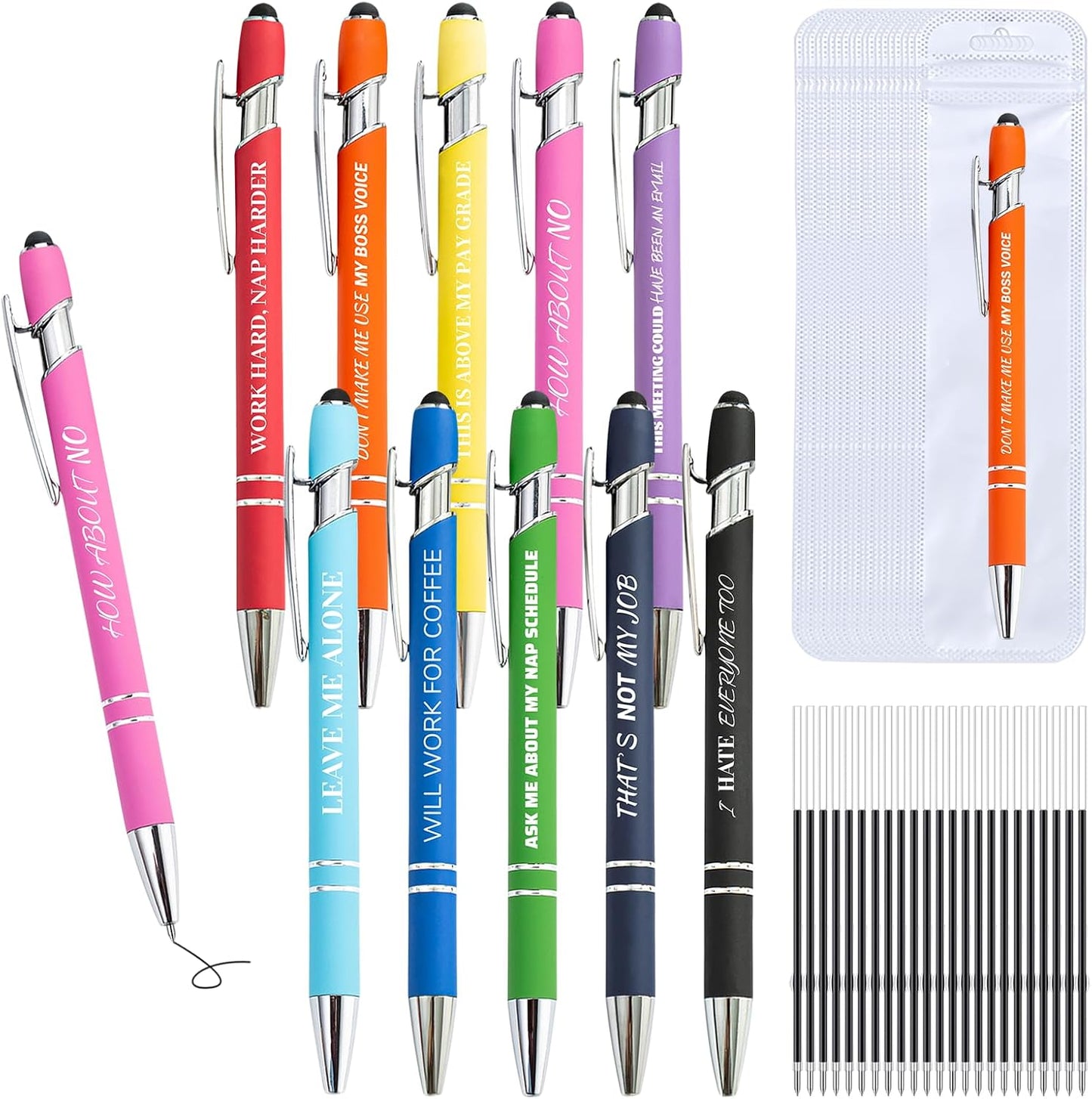 Funny Sarcastic Pens Set – 30 Pcs Ballpoint & Stylus Gift Pack