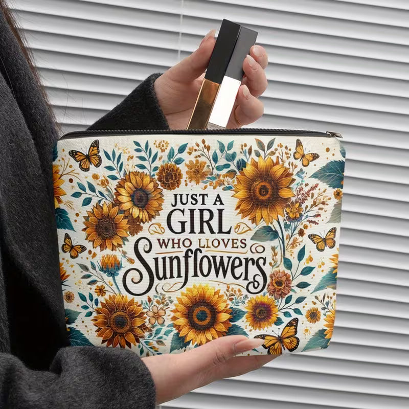 Sunflower Linen Makeup Bag | Travel Cosmetic & Toiletry Pouch
