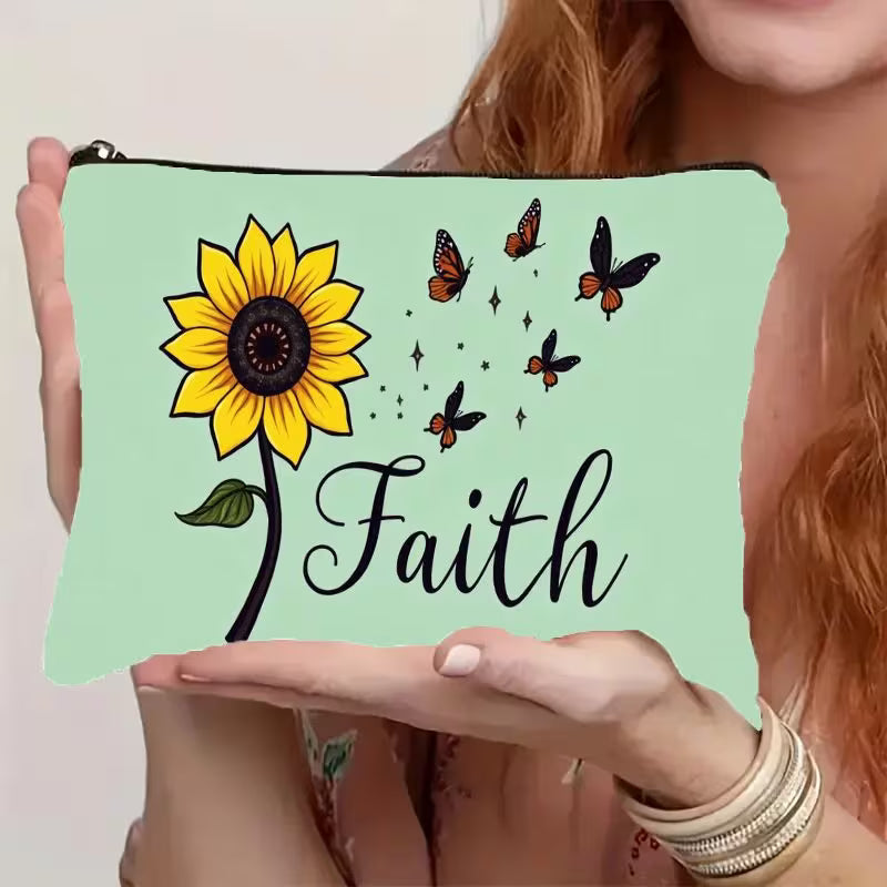 Faith Sunflower & Butterfly Makeup Bag | Travel Cosmetic Pouch