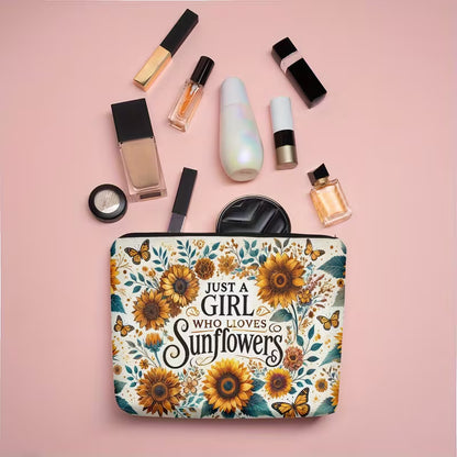Sunflower Linen Makeup Bag | Travel Cosmetic & Toiletry Pouch