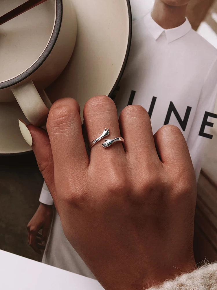 Hug Ring - 925 Sterling Silver Adjustable Open Love Band