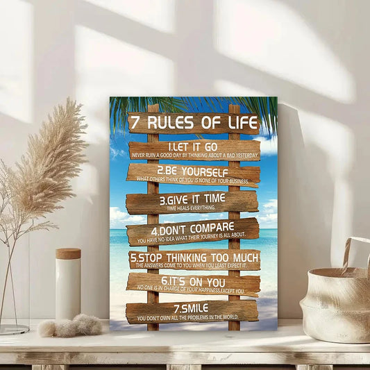 7 Rules of Life Poster - Motivational Canvas Wall Art for Home & Office