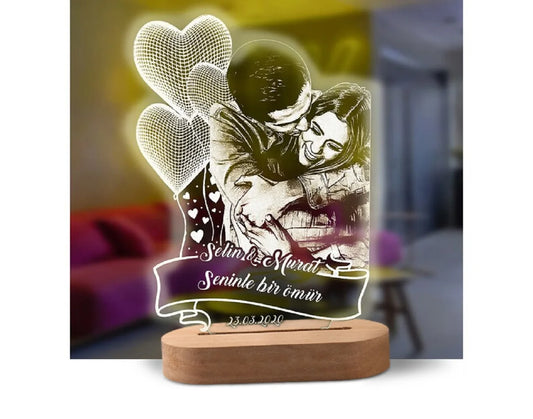 Personalized 3D Heart LED Lamp – Custom Photo Night Light Gift for Couples
