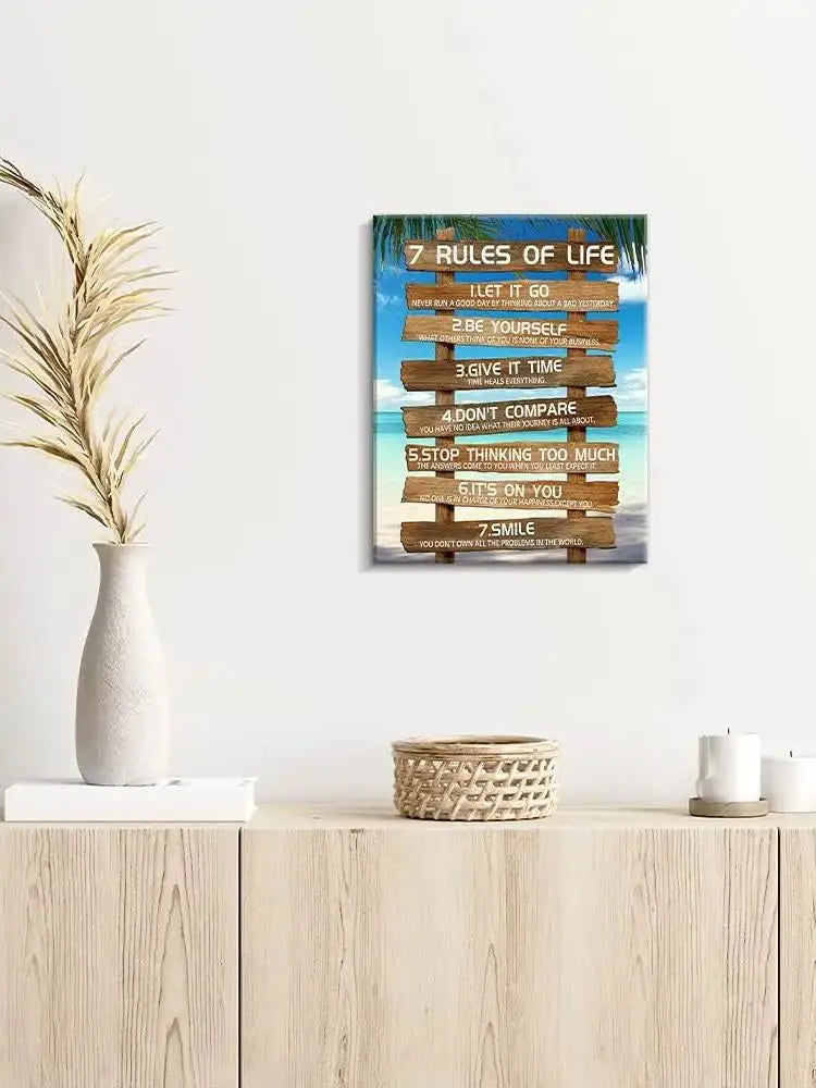 7 Rules of Life Poster - Motivational Canvas Wall Art for Home & Office