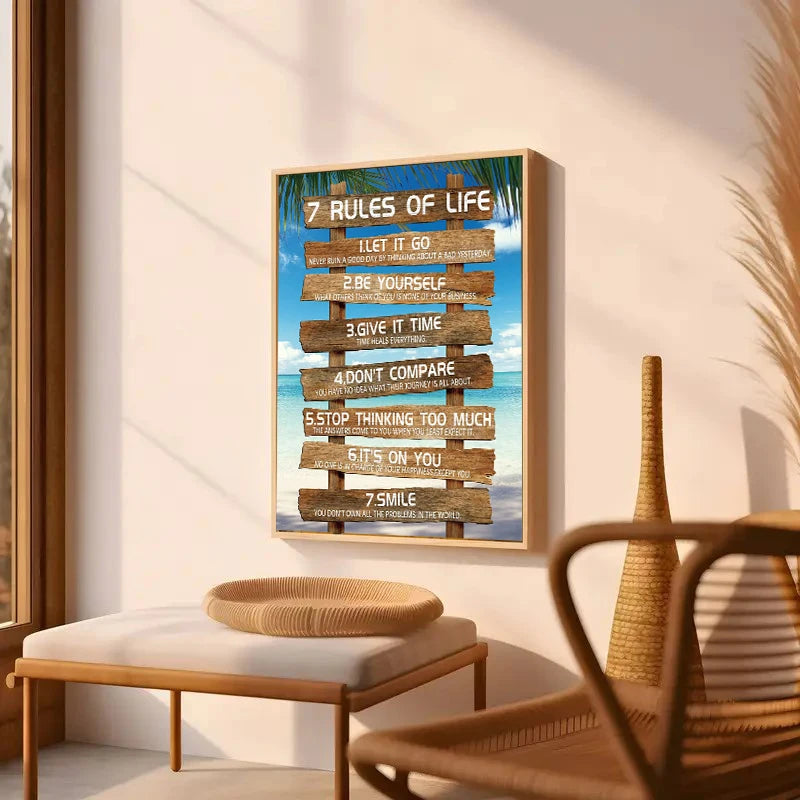 7 Rules of Life Poster - Motivational Canvas Wall Art for Home & Office