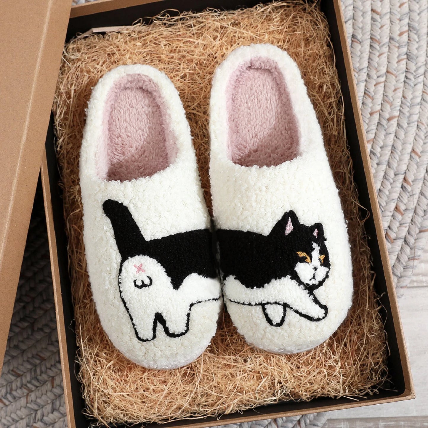 Fluffy Cow Cat Plush Winter Slippers