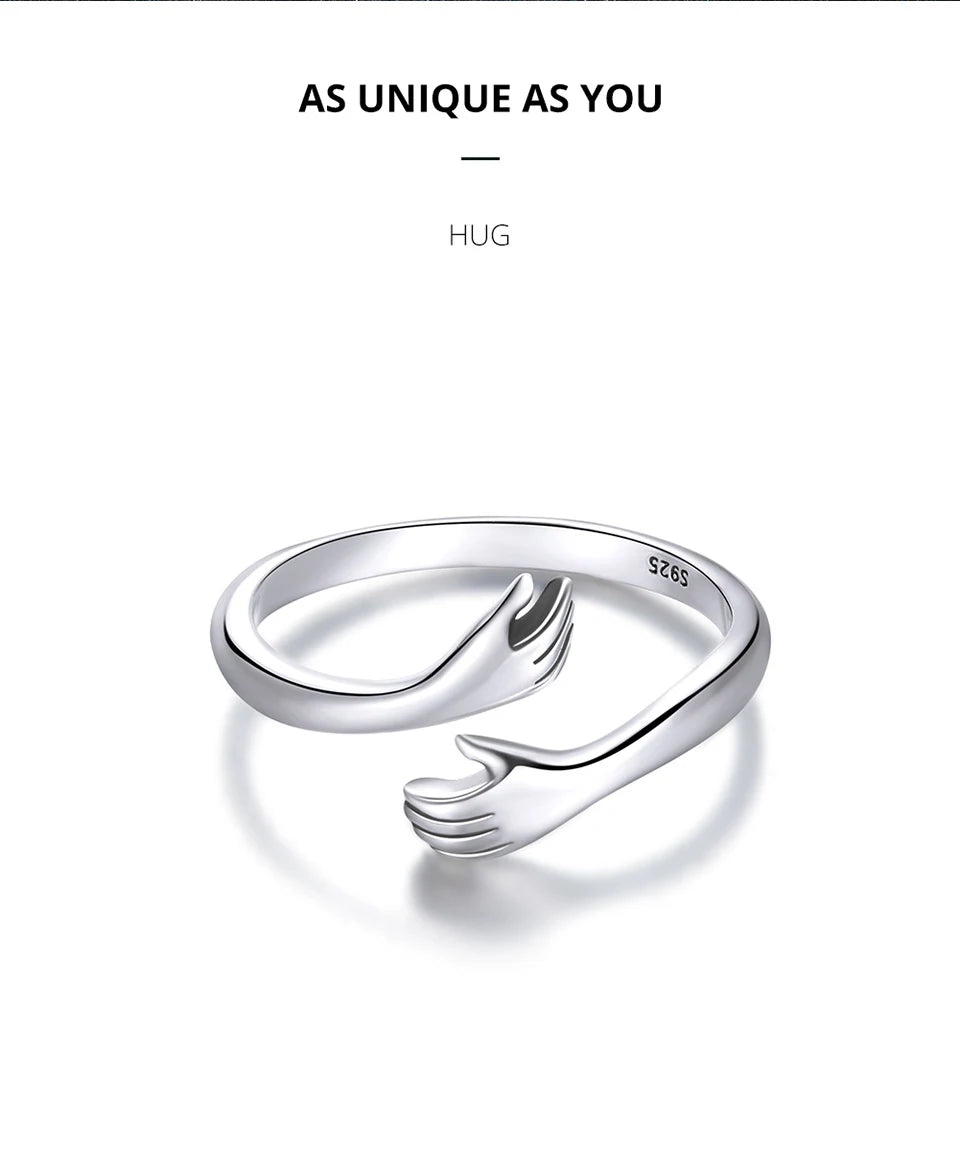 Hug Ring - 925 Sterling Silver Adjustable Open Love Band