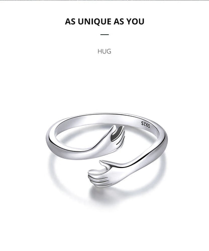 Hug Ring - 925 Sterling Silver Adjustable Open Love Band