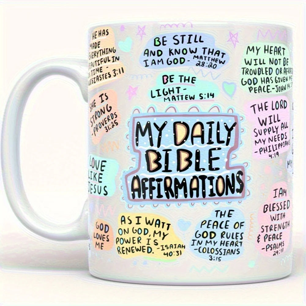 11oz Christian Coffee Mug with Bible Verses and Scripture Design