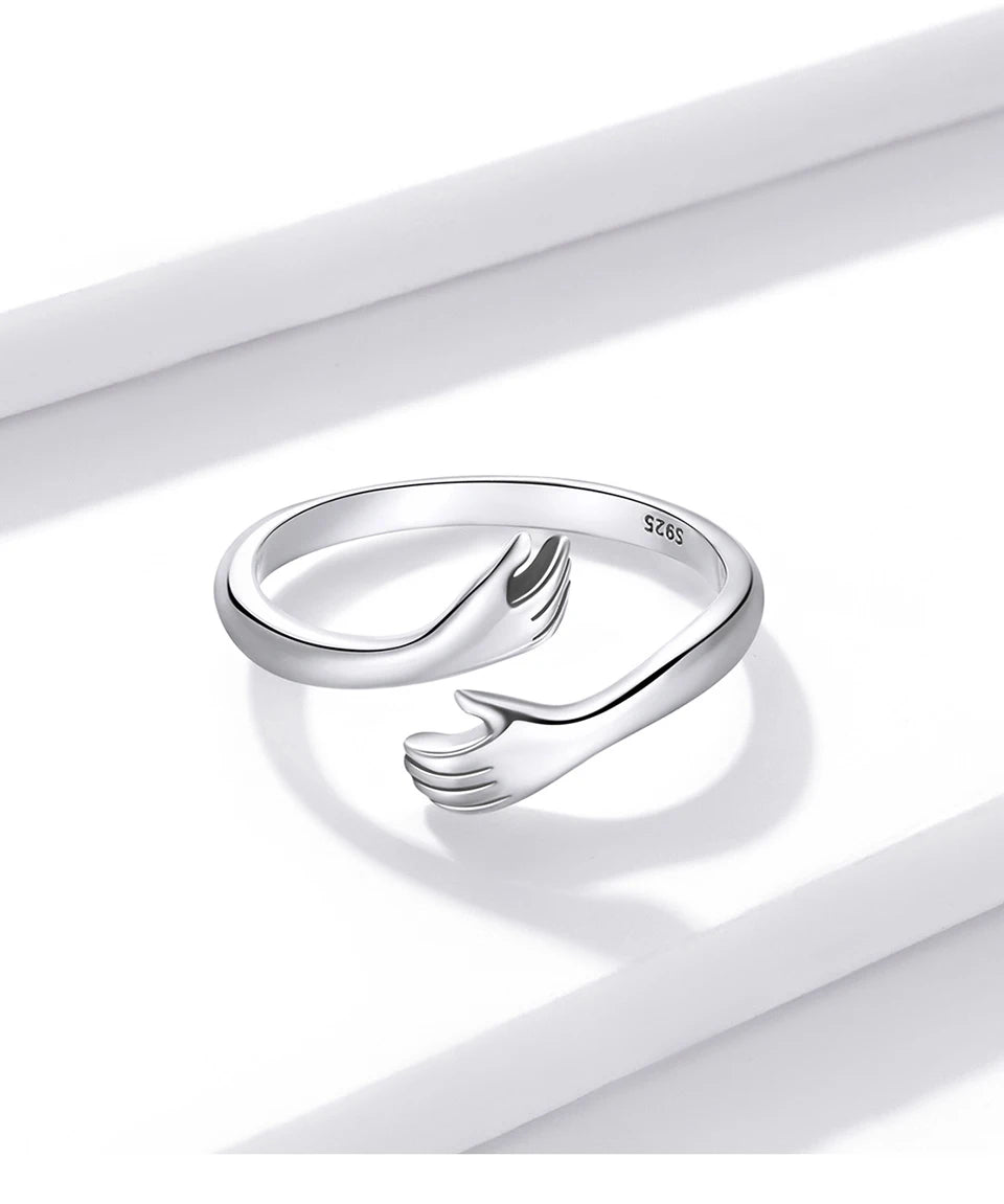 Hug Ring - 925 Sterling Silver Adjustable Open Love Band