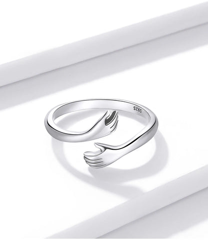 Hug Ring - 925 Sterling Silver Adjustable Open Love Band
