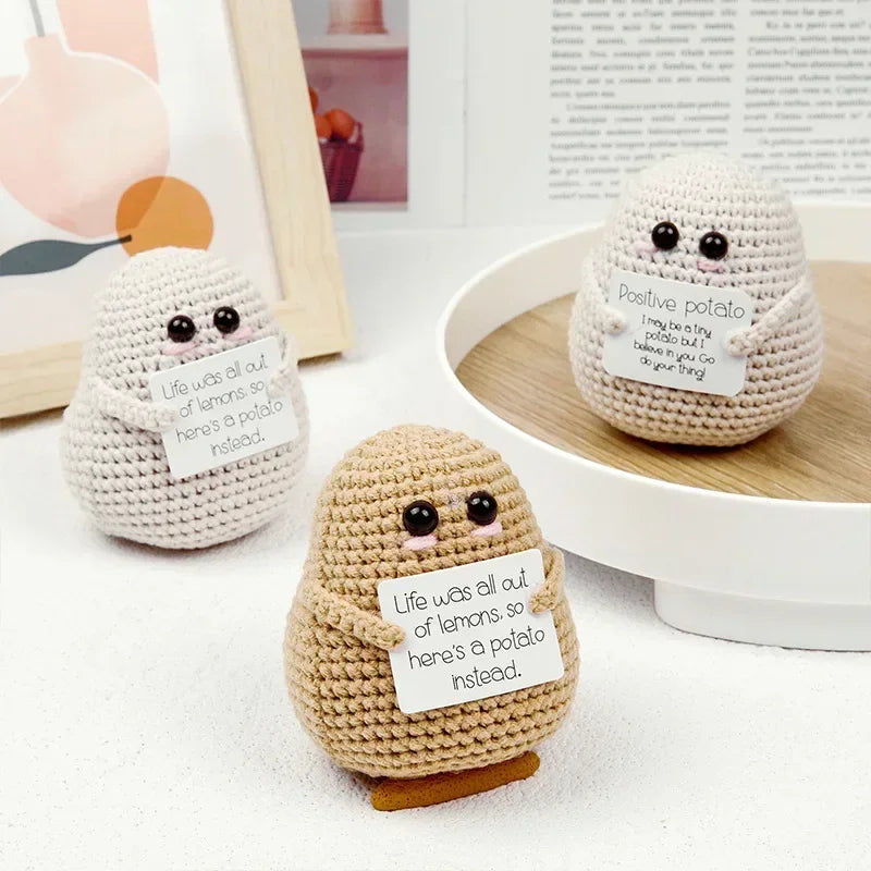 New Positive Energy Potato Hug Pocket Mini Handmade Plush Wool Knitting Doll with Card Funny Christams Gift Home Room Decoration