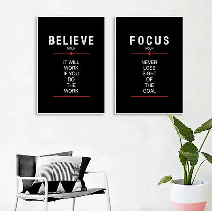Discipline & Focus Poster - Inspirational Black Canvas Wall Art
