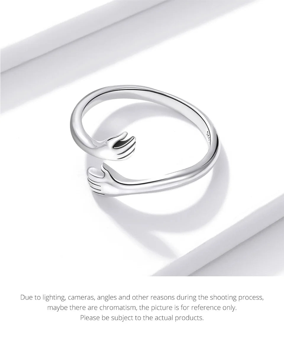 Hug Ring - 925 Sterling Silver Adjustable Open Love Band