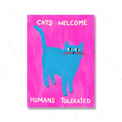 Retro Cat Poster - Funny Pink Canvas Wall Art for Kids & Home