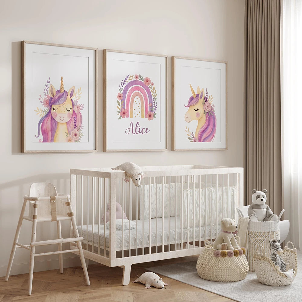 Custom Unicorn Poster - Personalized Canvas Wall Art for Kids’ Room