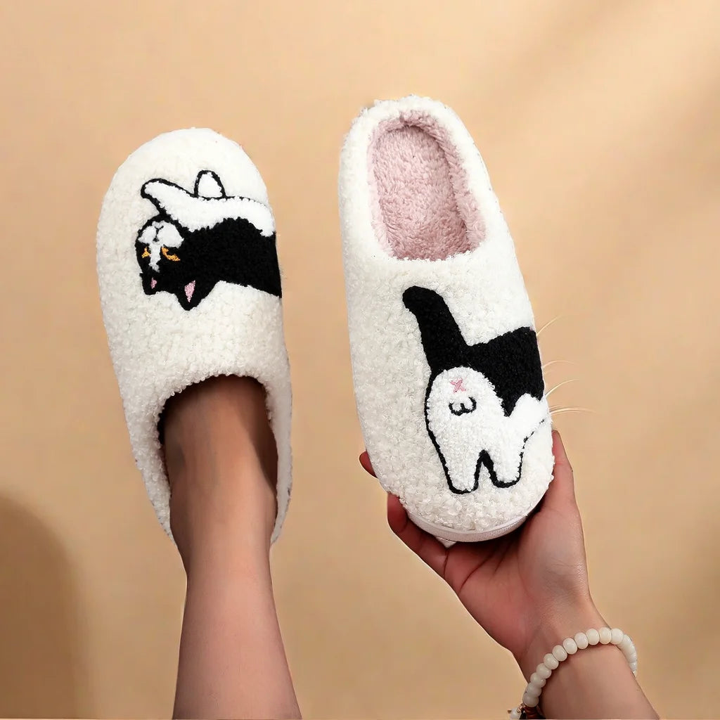 Fluffy Cow Cat Plush Winter Slippers