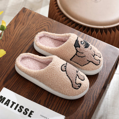 Fuzzy Pug Dog Slippers