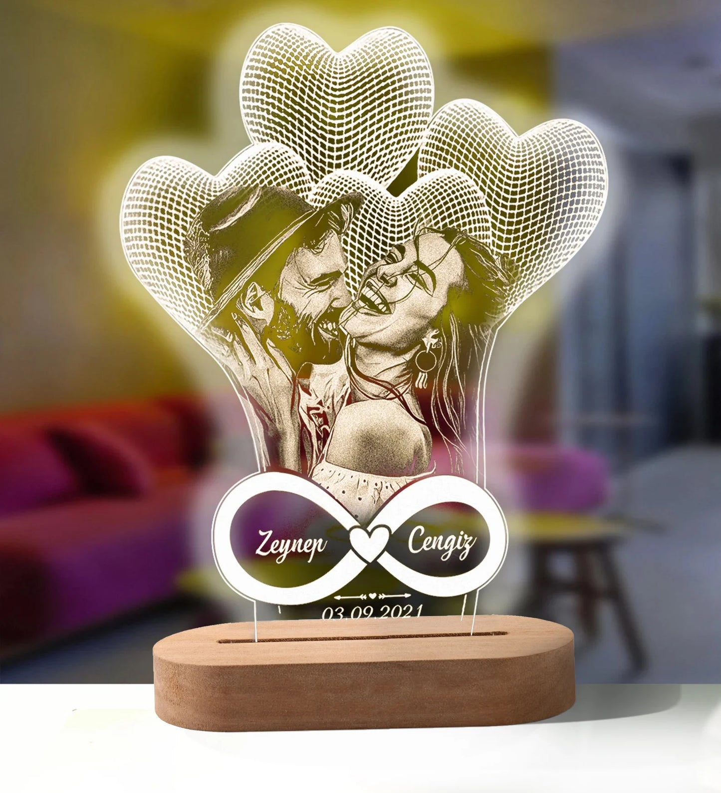 Personalized 3D Heart LED Lamp – Custom Photo Night Light Gift for Couples