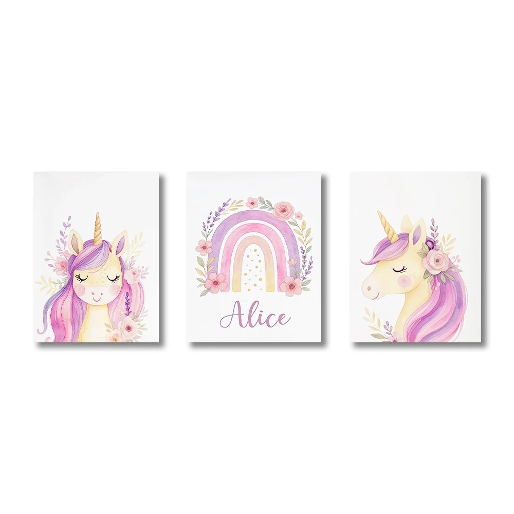 Custom Unicorn Poster - Personalized Canvas Wall Art for Kids’ Room
