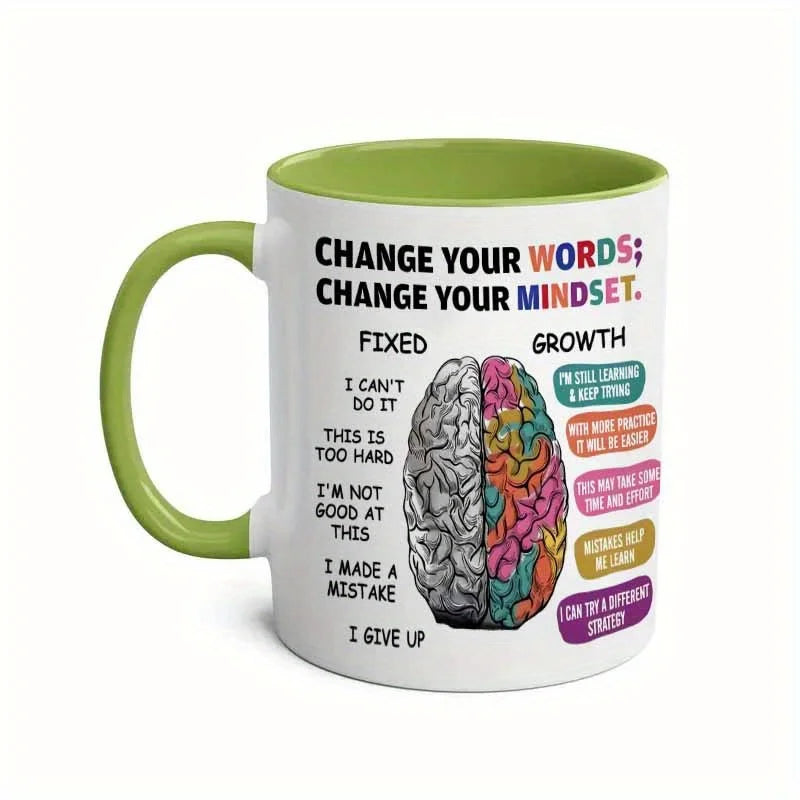 11oz Growth Mindset Ceramic Coffee Mug Funny Brain Design Gift
