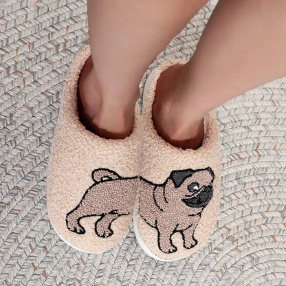 Fuzzy Pug Dog Slippers