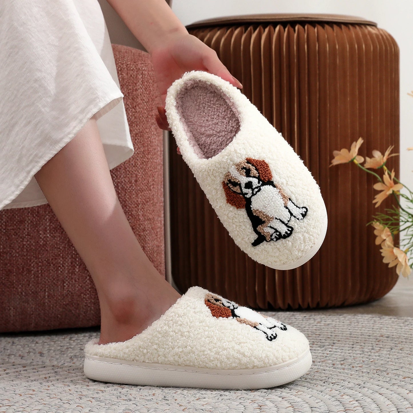 Fuzzy Beagle Dog Slippers